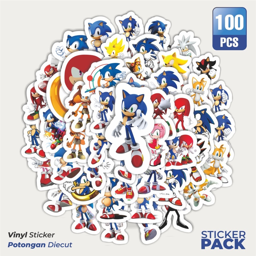 

100 PCS STIKER Kartun Sonic the Hedgehog Sticker Waterproof Aesthetic- Untuk Laptop, Motor, dan Helm - Paper Stationery Pack
