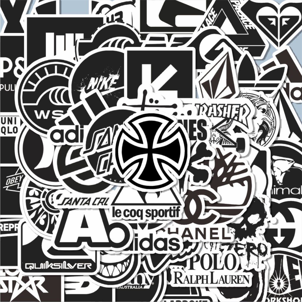 

Terbaru! 50 pcs Stiker Random Logo Brand Black & White Versi 2 Dekorasi Lucu Kreatif untuk Notebook, Skateboard, HP