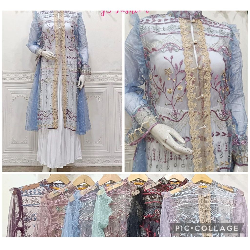 D2 SET LONG OUTER NADIA TILE BORDIR BUSUI RENDA PESTA FORMAL LEBARAN