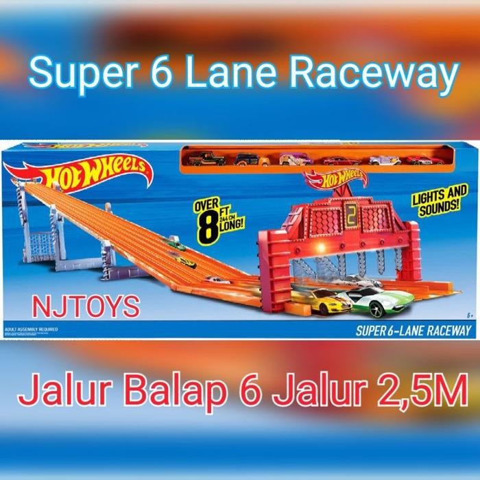 Hot Wheels Track Super 6 Lane Raceway Trek mobil balap 6 Jalur Diskon