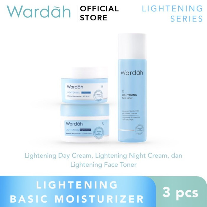 WARDAH Lightening Basic Mosturizer Kit - Day Cream, Night Cream, Face Toner - Pelembab Wajah & Hydra