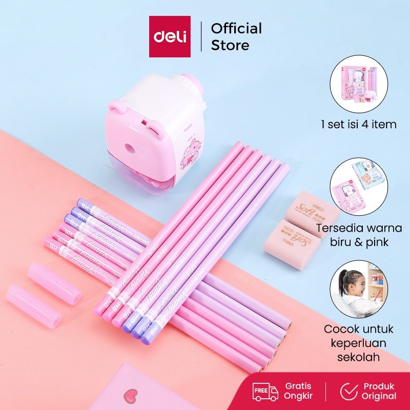 

Deli Stationery set 4 in 1 rautan pensil 12pcs pensil 2 penghapus dan 2 penutup pena 68896