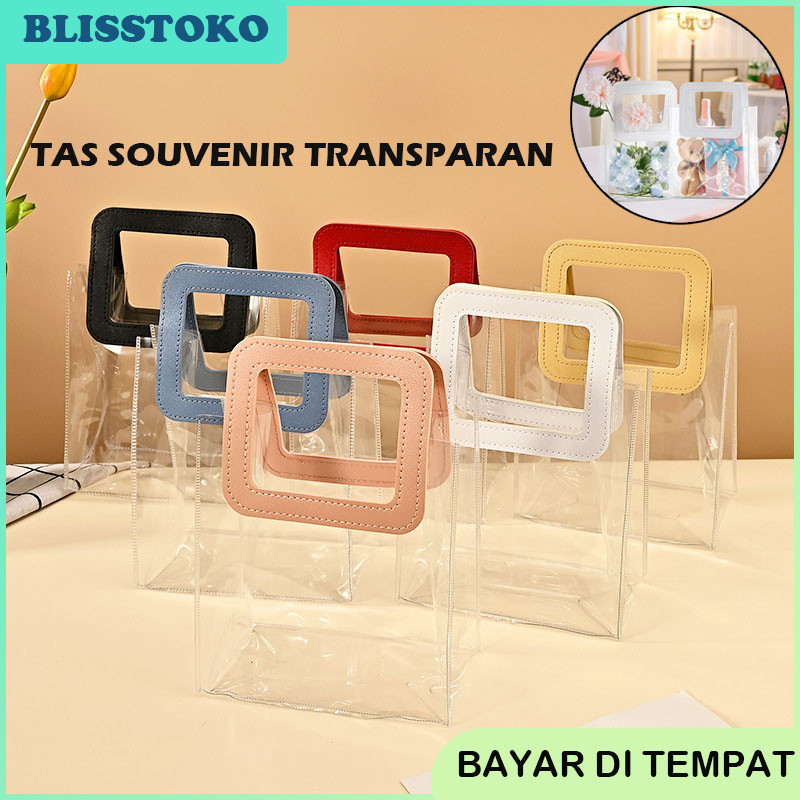 

Tas Hampers Souvenir Mika/Tas Mika PVC Gagang Kulit Transparan Premium