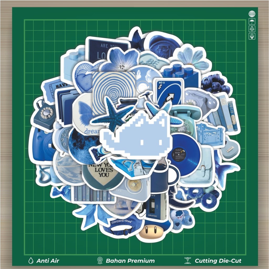 

HOT 50 PCS STIKER Stiker INS Style Blue Dekorasi Lucu Kreatif untuk Notebook, Skateboard, HP