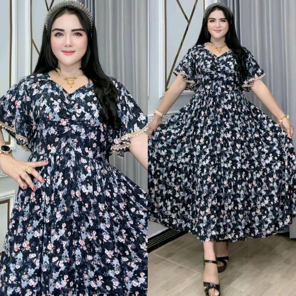 Baju Wanita Cesila Dress Katun Rayon Serut Depan Tali Pinggang Lengan Pendek Bawah Lebar