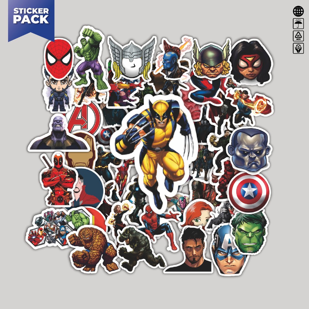 

[100PCS]Stiker Pack Stiker Marvel Superhero Aesthetic Vinyl Anti Air Dekorasi Sticker Laptop Buku Journal Koper Helm Casing HP Gitar Helm Skateboard