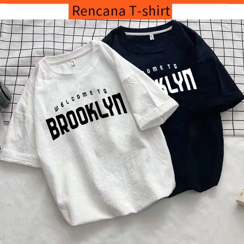 【E-KU】Kaos bahan premium 100% 200g katun Kaos Musim Panas Wanita Gadis Atasan Cetak Huruf Area USA K