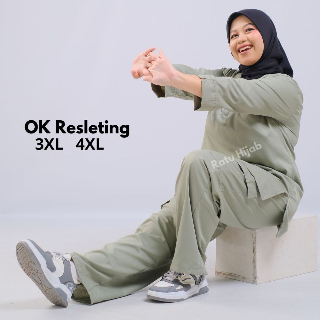 Baju Jaga OK Resleting Depan Big Size 3XL 4XL Slim Fit Lengan 7/8 Dokter Nakes Perawat Jaga Bahan To