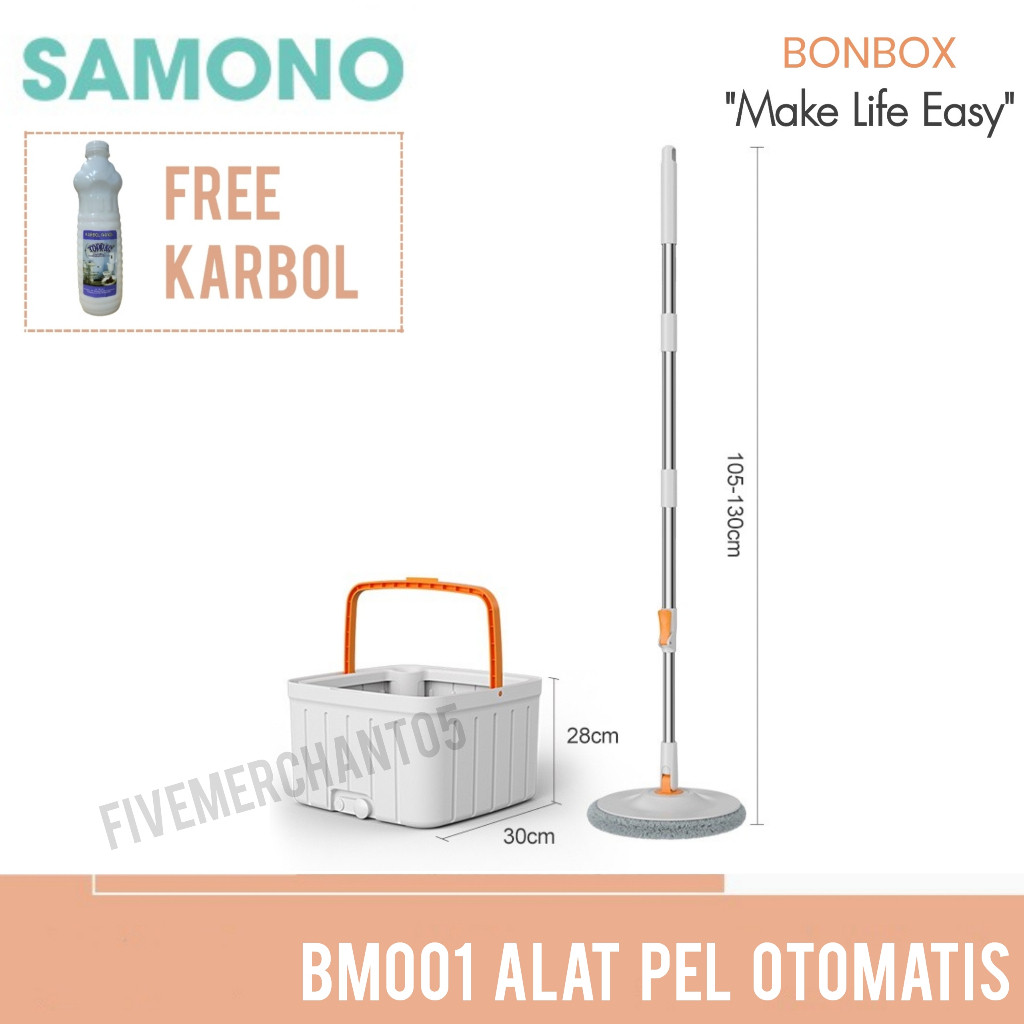 Alat Pel Otomatis Bonbox Samono BM001 Spin Mop Ember Kotak Tongkat Pel Microfiber Wadah Kotak Mop Su