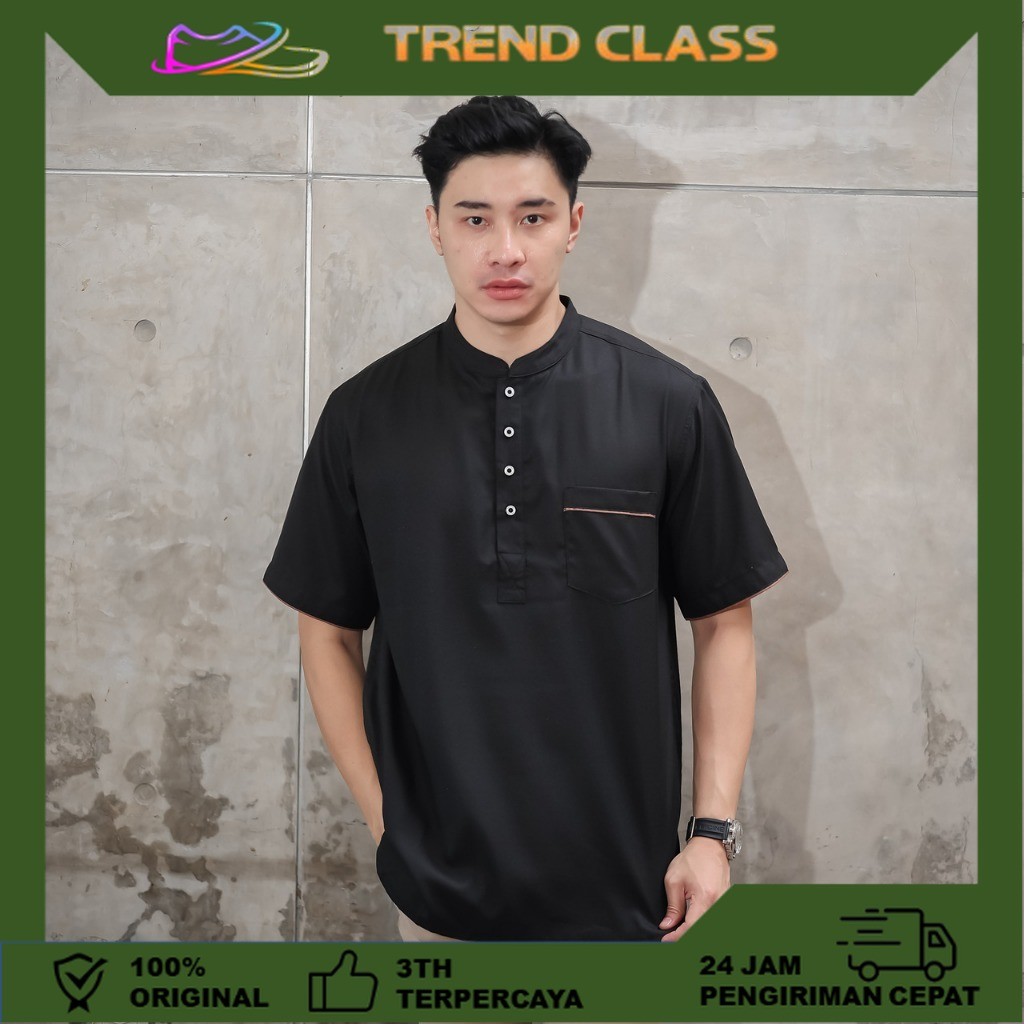 Baju Koko Pria Lengan Pendek Pakistan Series Black by Troveast [Trend Class]