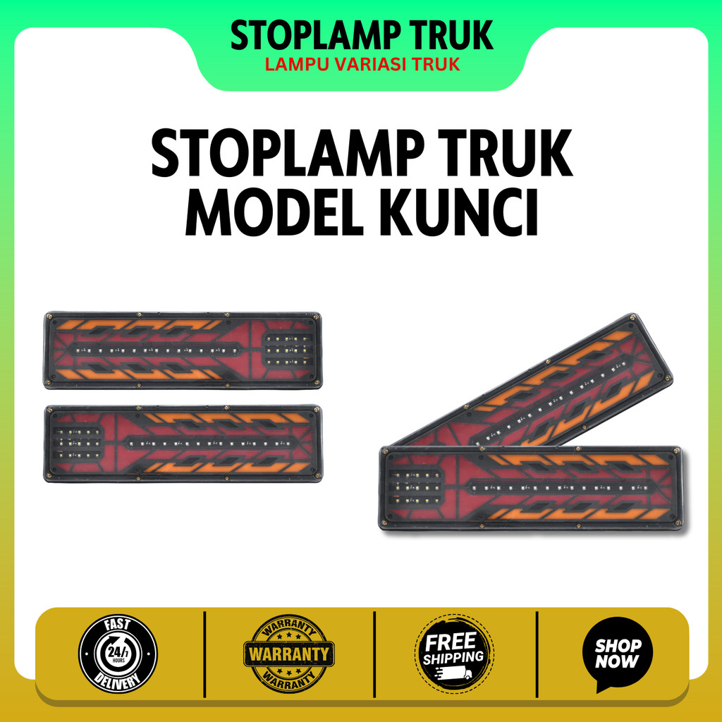 Stoplamp Mobil Truk Variasi 24 Volt Model Kunci LED 1 Set Lampu Stop Rem Belakang Kiri & Kanan