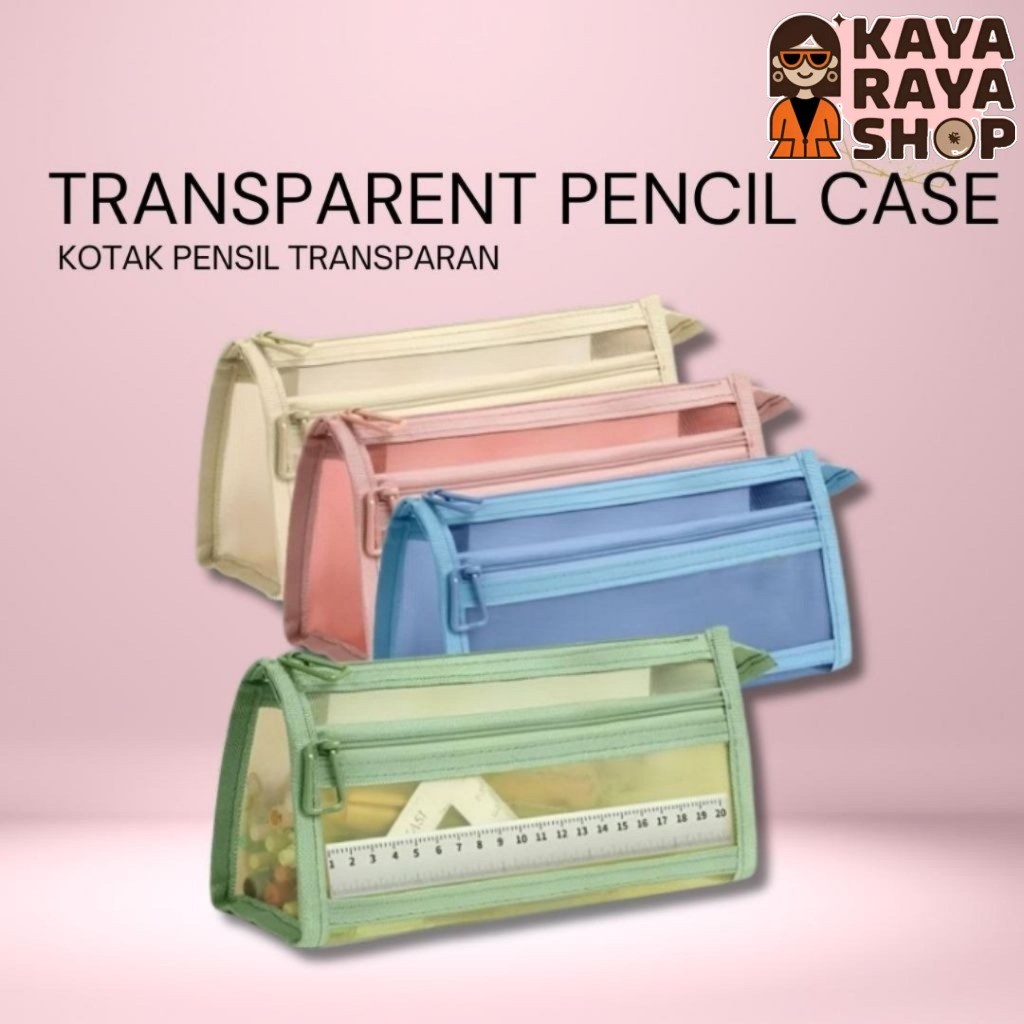 

Kotak Pensil Korea Mesh / Tempat Pensil Transparan Simple Transparan -
