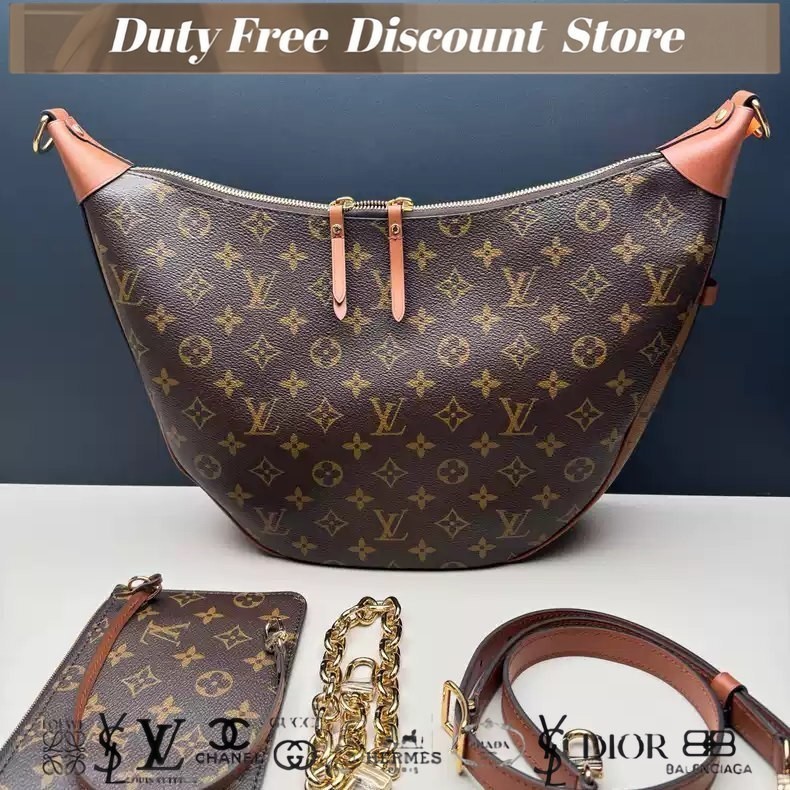 Louis Vuitton Tangan Kedua Pola Monogram Otentik Loop Tas Hobo Tas Boston / Kode Tas Bahu Harian Wan