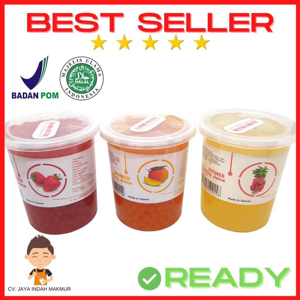 

KIT Popping Boba/Poping Bobba/CoatingJuice Impor Taiwan Mango Leci Strawberry Yogurt 1 kg HALAL BPOM