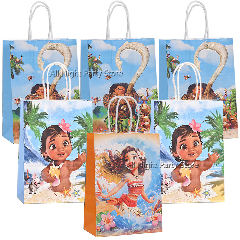 

12-60Pcs Moana Princess Theme Party Paper Candy Bag With Sticker Moana Girls Birthday Candy Packing Bag Baby Shower Supplies
