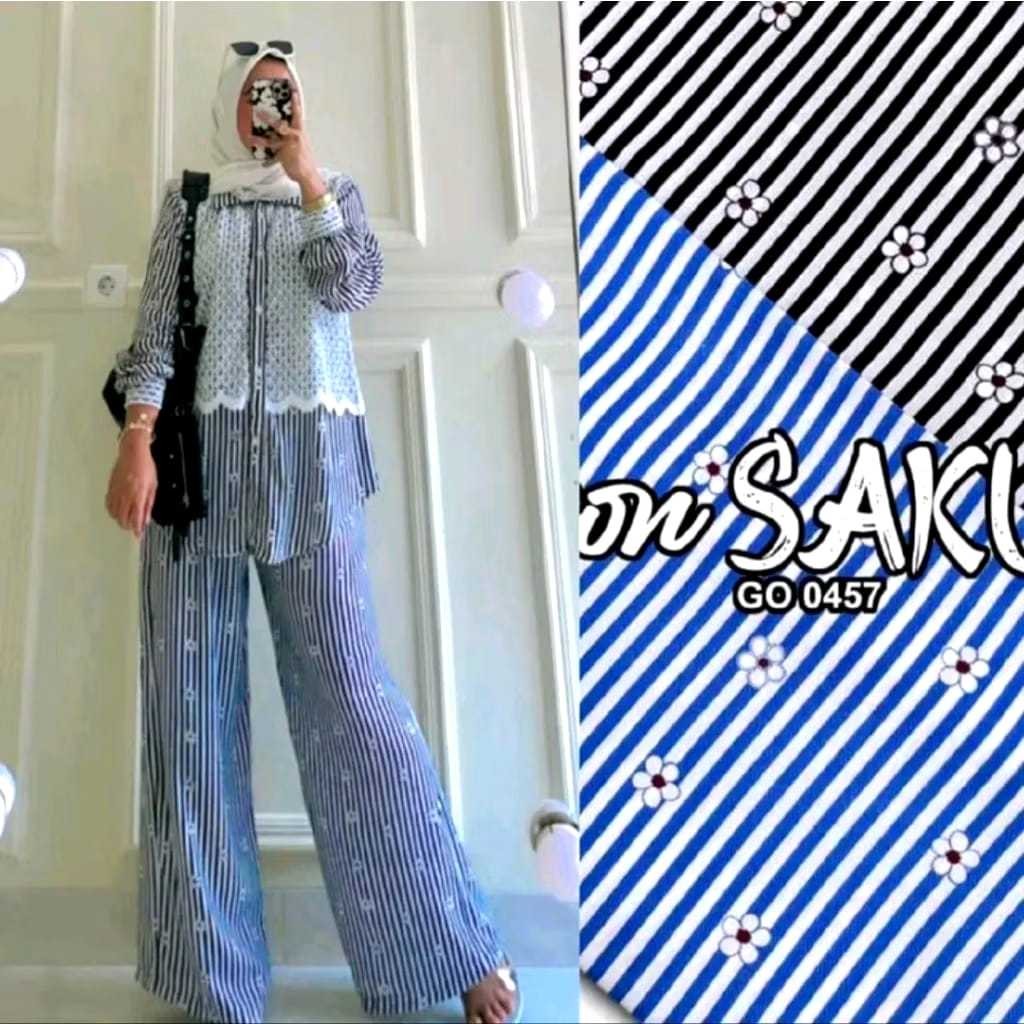 OWLI SET SALUR BUNGA TANGAN PANJANG + CELANA KULOT PANJANG MIX BRUKAT PREMIUM