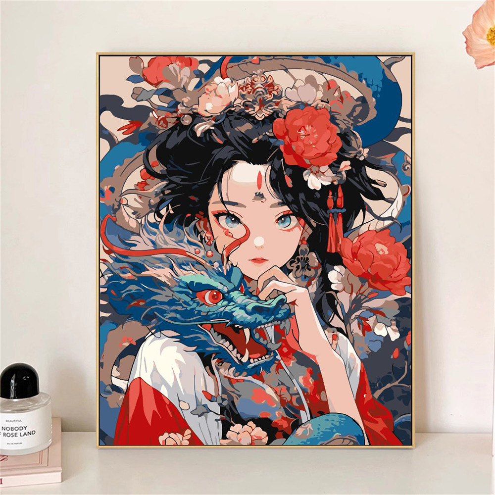 

Painting by Numbers For Adult Kit Dragon Girl DIY Dropshipping Canvas Oil Paint by Number Home Decor