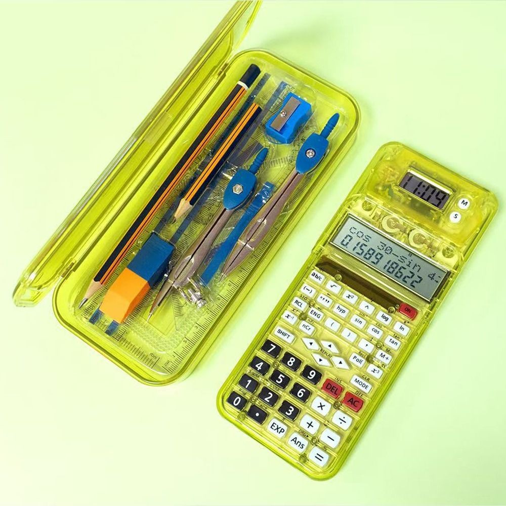 

240 Functions Engineering Scientific Calculator With Protractor Compasses 2-Line Display Stationery Kit Multifunction Standard
