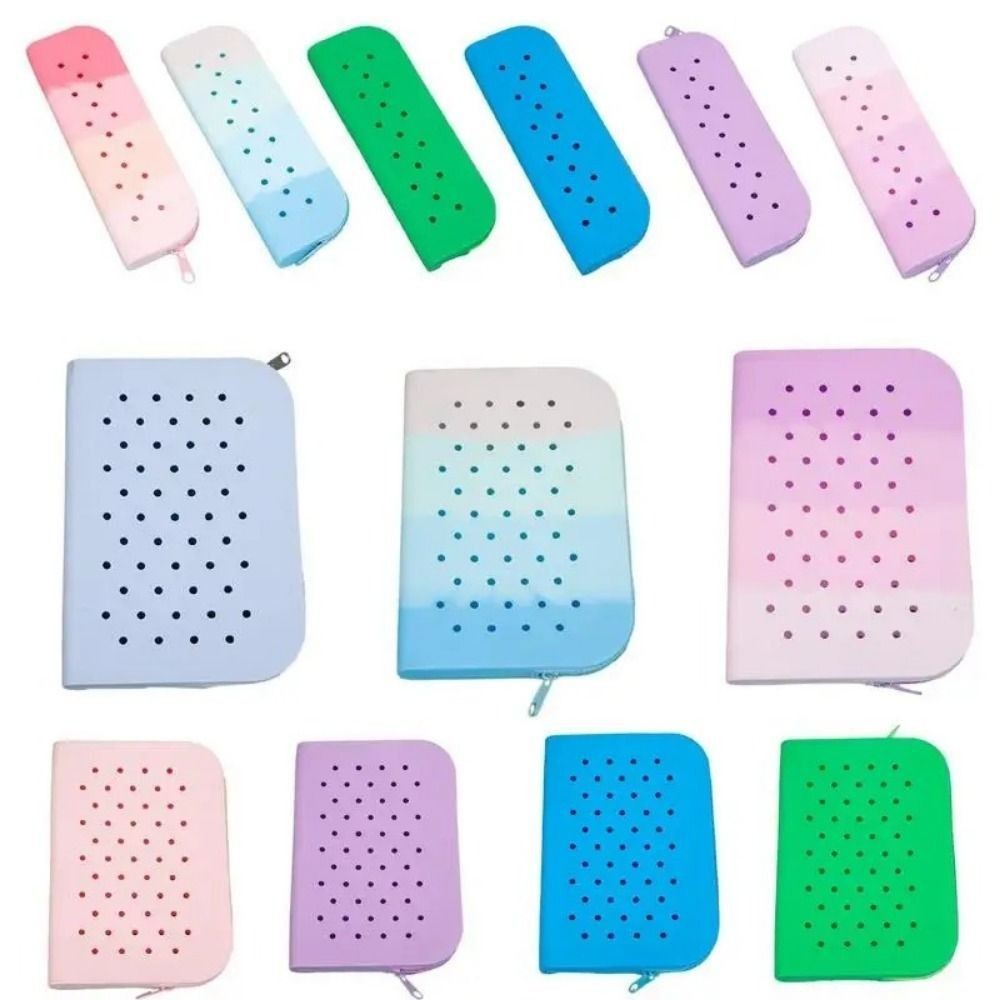 

Soft Silicone Pencil Case Stylish Holes Large Capacity Stationery Storage Bag Zipper Lightweight Cute Pen Holder Cosmetic