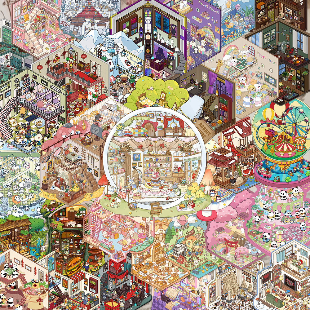 

Numerous Styles of Cartoon Landscape Stickers, Miniature Worlds, Small Creative 3D Cabins, Decompression DIY Scenes, PET Sticker