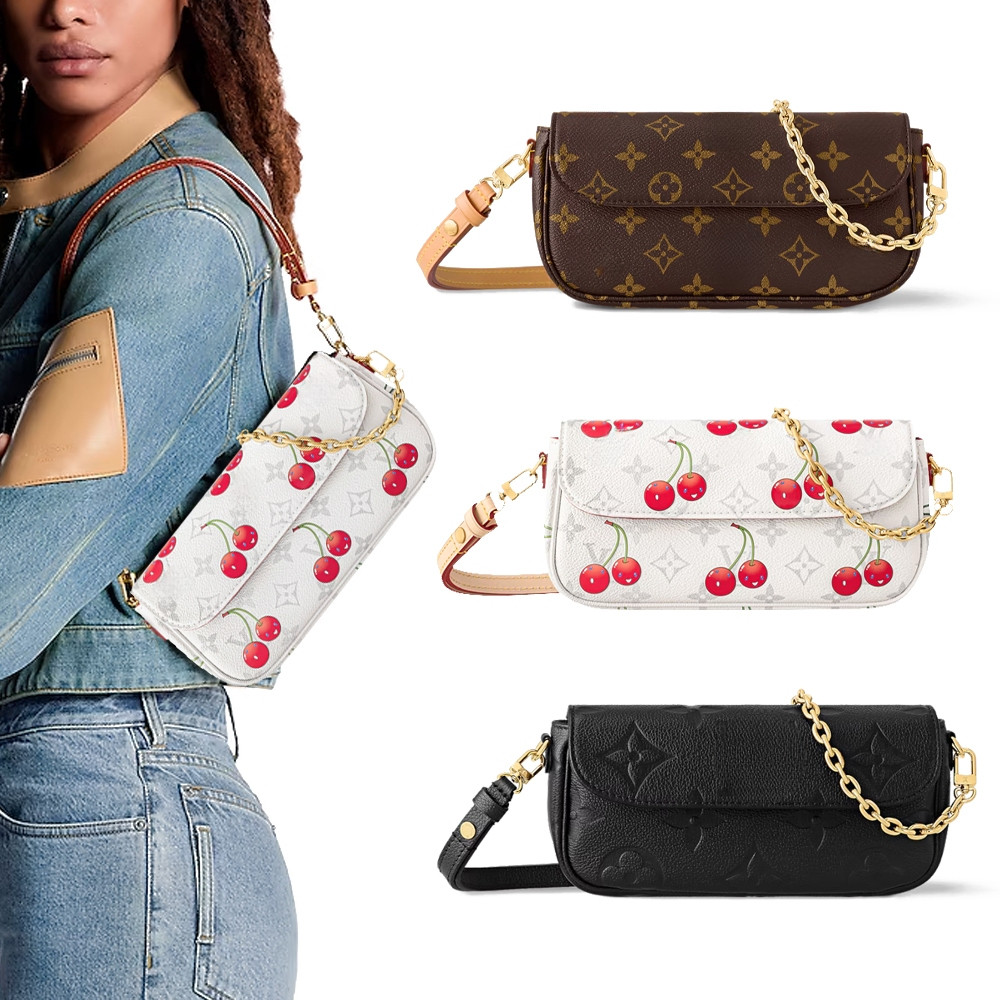 Pre order 15days Wallet On Chain Ivy - Tas Ketek Kanvas Ceri dengan Rantai Mewah 12x4.3x23.5cm M1423