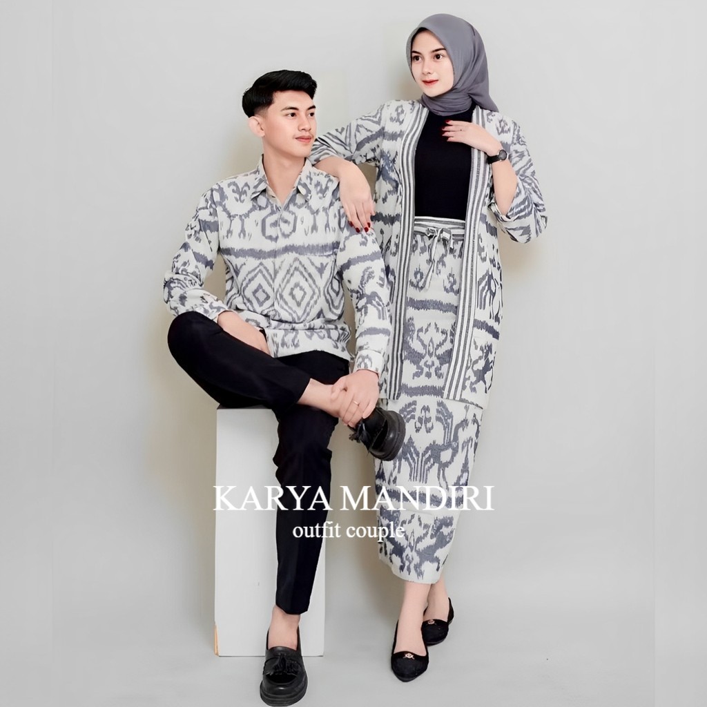 BAJU COUPLE TENUN MADAM WHITE GREY OUTER DAN ROK TENUN NTT BAJU TENUN COUPLE BAJU KONDANGAN PREWEDDI