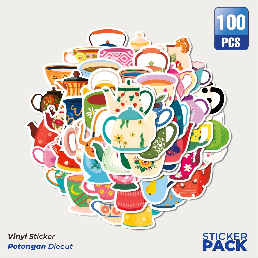 

Super Hemat! 100 PCS Stiker Teapot [Teko] Waterproof Aesthetic- Untuk Laptop, Motor, dan Helm - Paper Stationery Pack