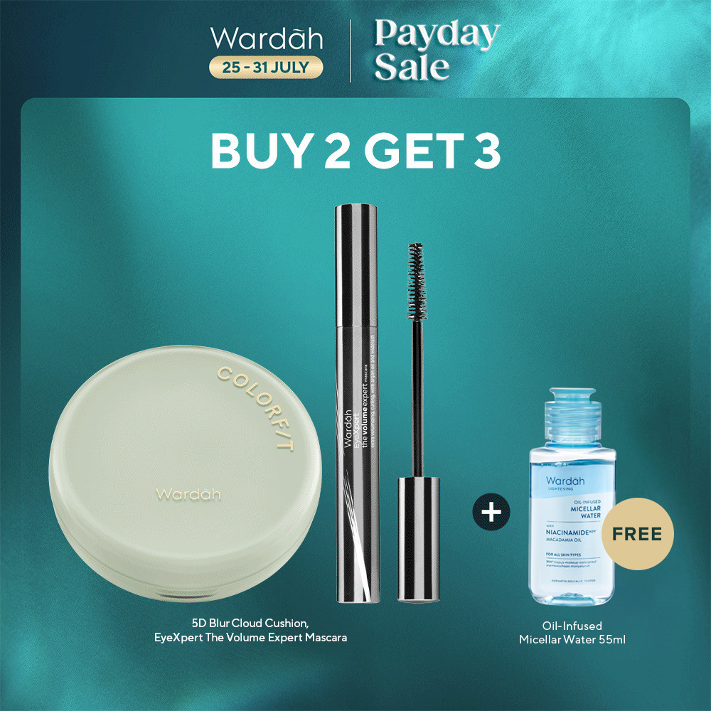 [BUNDLE HEMAT] Wardah Paket EyeXpert The Volume Expert Mascara + 5D Blur Cloud Cushion  FREE Micella