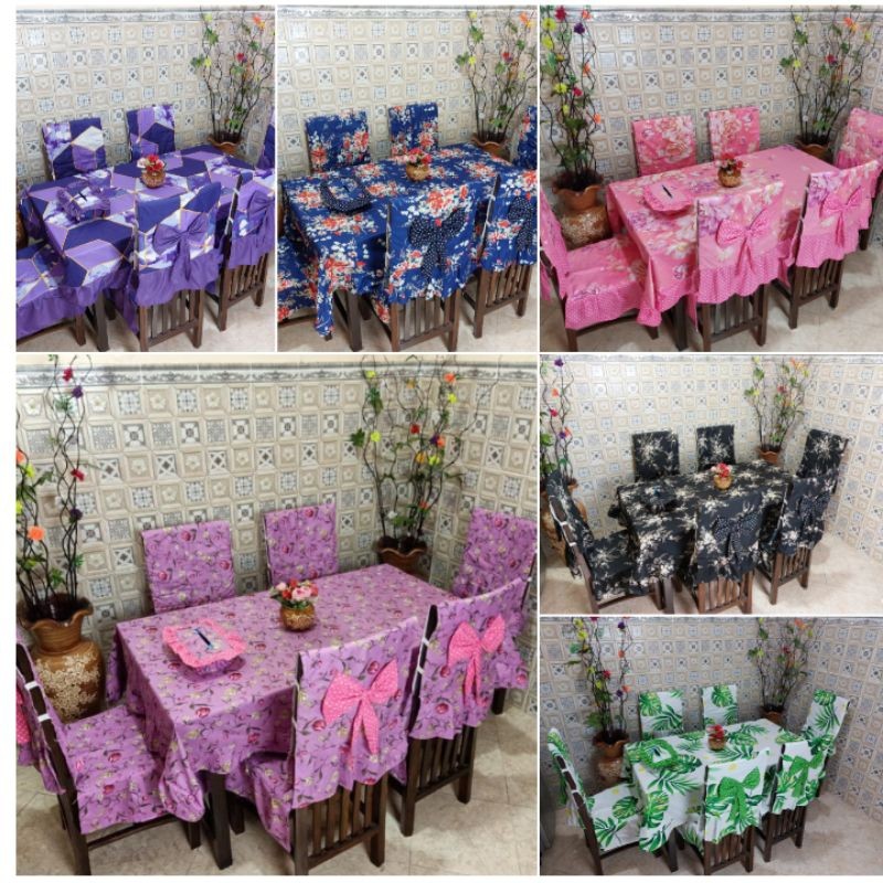 NEW PRODUK SET 6 SARUNG KURSI MEJA MAKAN COVER KURSI TAPLAK MEJA MAKAN TERLARIS