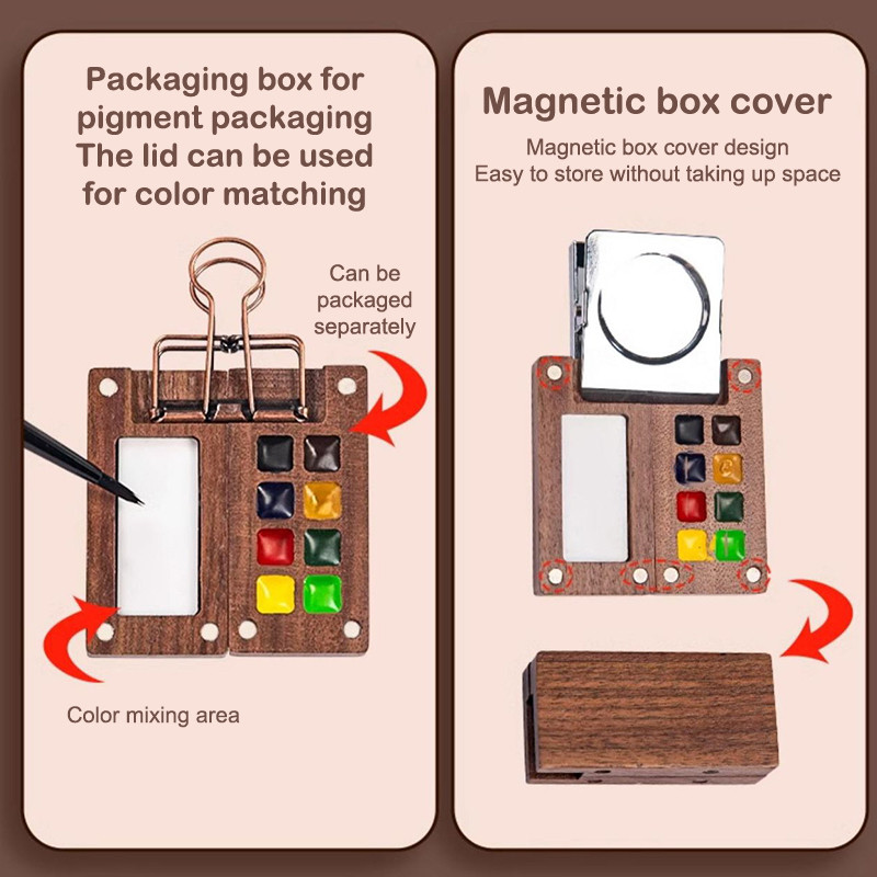 

Mini Walnut Wood Watercolor Palette Portable Paint Box With Clip Travel Painting Paint Tray Art Supplies Sketchbook Palette
