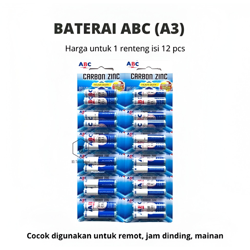 Baterai ABC biru AAA isi 12 pcs / Batre Bettery batu ABC AAA A3 LR03 Biru Kecil Renceng