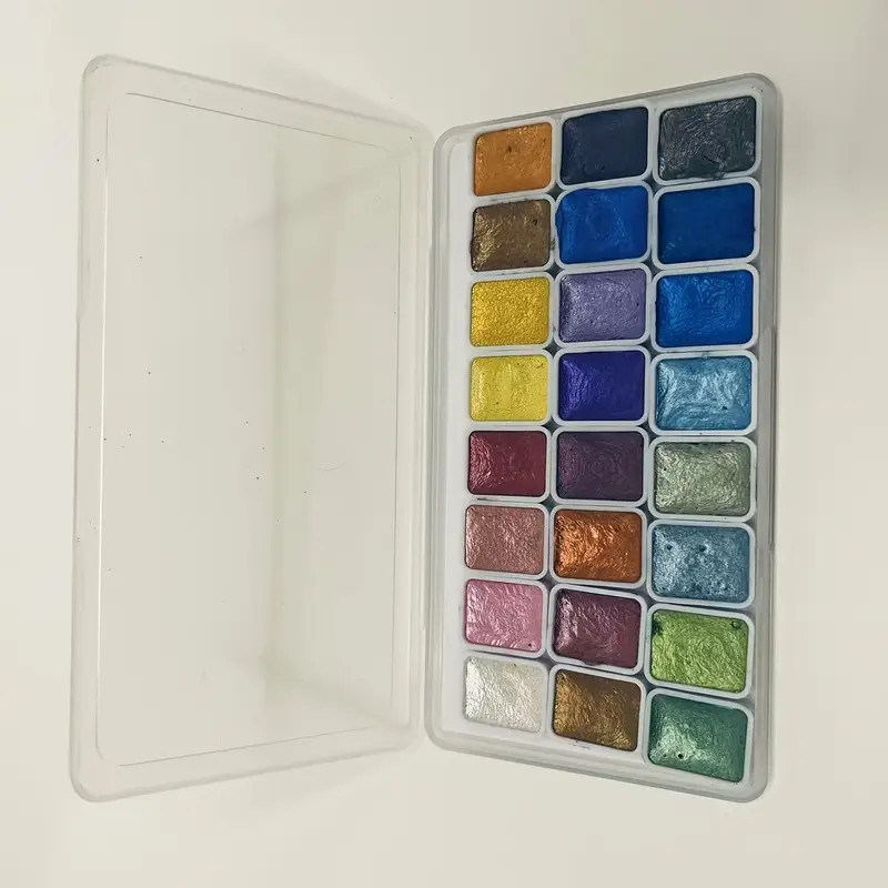 

24-Color Pearl Watercolor Paint Set - Artisan Solid Metallic Glitter Palette, Non-Toxic Japanese Gradient Watercolor Paints