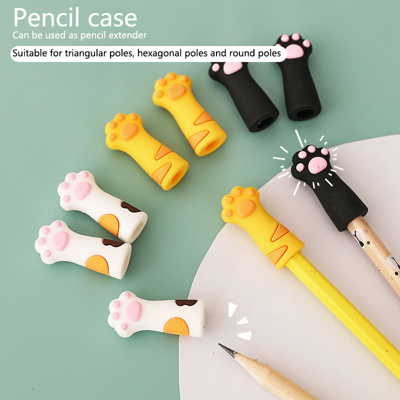 

3Pcs Lovely Cat Paw Pencil Cap Cute Pen Topper Covers Stoppers Needles Point Silicone Protector Pencil Extender School Supplies