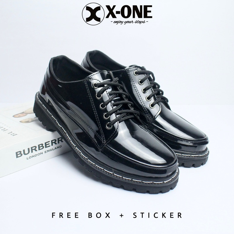 promo X-ONE Sepatu Formal Docmart Pria | Jossie Docmart Hitam Glossy