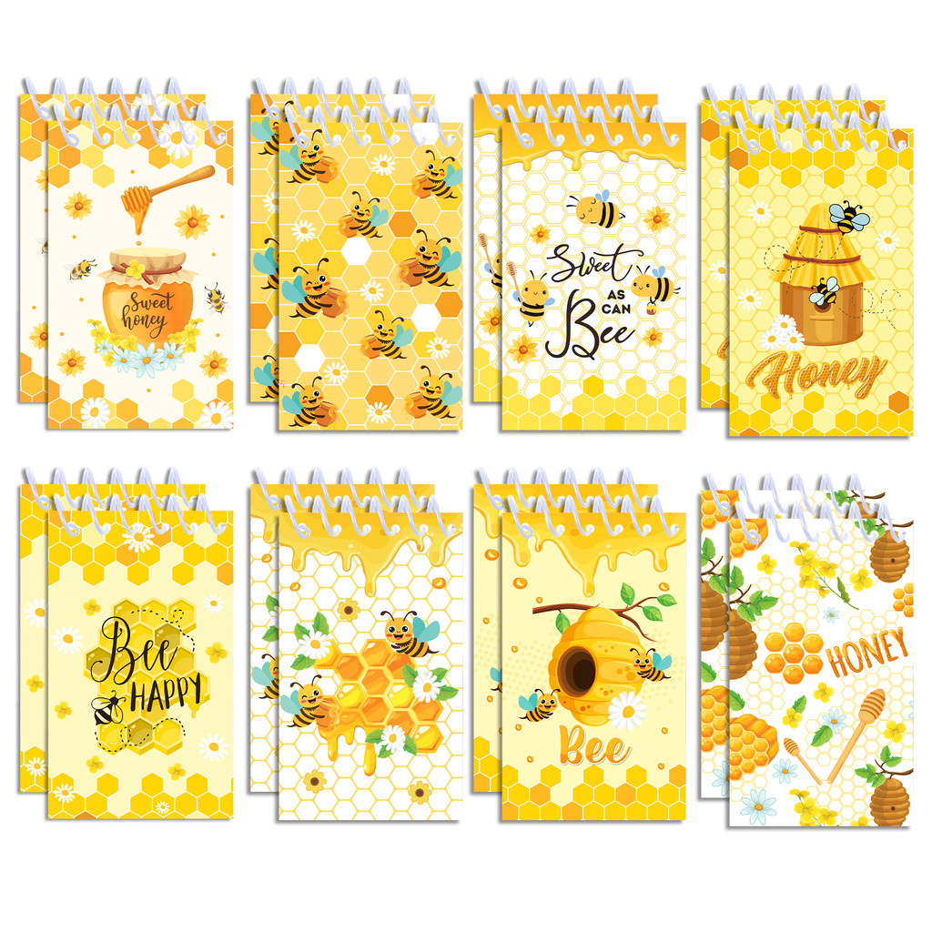 

8pcs Honey Bee Theme Mini Spiral Pocket Notebooks Memo Pad Coil Booklet Notepads For Kids Gifts Office Stationery School Diaries