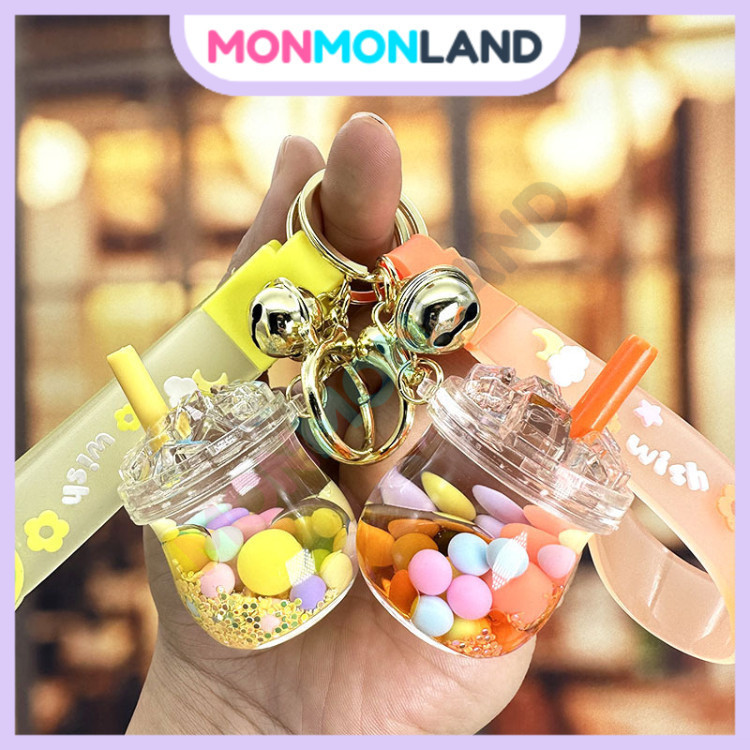 MM - Gantungan Kunci Kristal Boba Milk Tea| Gantungan Kunci Glitter Air Souvenir Bubble Milk Tea | G