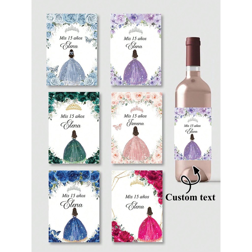 

20pcs Custom Wine Bottle Labels - Elegant Crown Design for 15th Birthday Party, Unique Party Favors