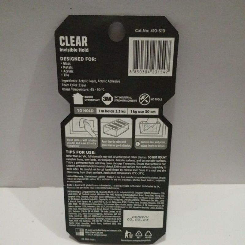 

JAMIN MURAH !!!SCOTCH 3M DOUBLE-SIDED MOUTING TAPE 3,3kg, W:19mm, L:1,5m / bening / pcs(BISA LANGSUNG ORDER)