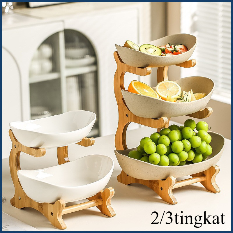 Nampan Buah 2 Lapis Plastik, Cantik & Multifungsi, Cocok untuk Meja Makan & Dekorasi