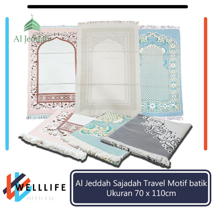 AL Jeddah Sajadah Travel Praktis Motif Batik 70x110 Sajadah Lipat Saku Premium Sajadah Traveler Muda