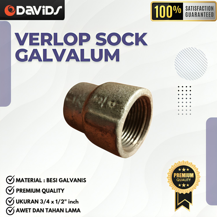 Verlop Sock Sambungan Pipa Reducer Besi Galvanis 3/4 x 1/2 Inch