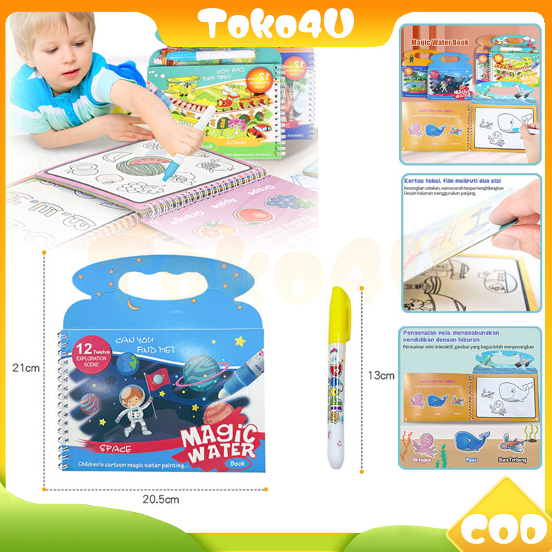 

magic water book buku mewarnai ajaib/dapat digunakan kembali magic water pen edukasi anak/buku ajaib belajar mewarnai edukasi anak