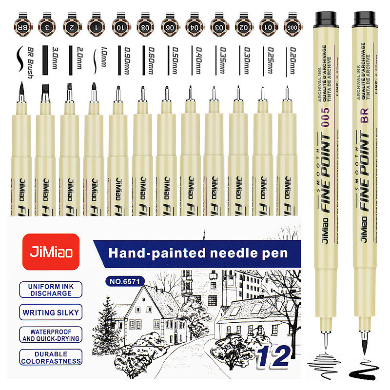 

Professional 6/12pc Manga Art Marker Set Fine Line Sketch Pens for Drawing Illustration & Calligraphy Artist School Supplies Kit
