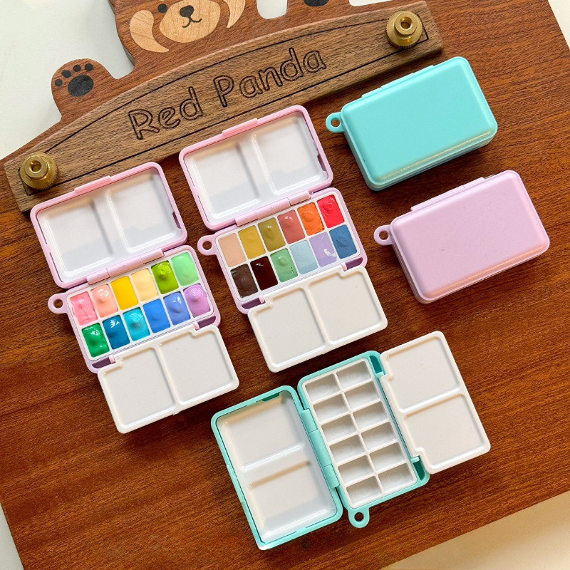 

Empty Mini Portable Tri-fold Watercolor Paint Box 12 Grid Travel Palette Artist Beginner Professional Painting Art Supplies
