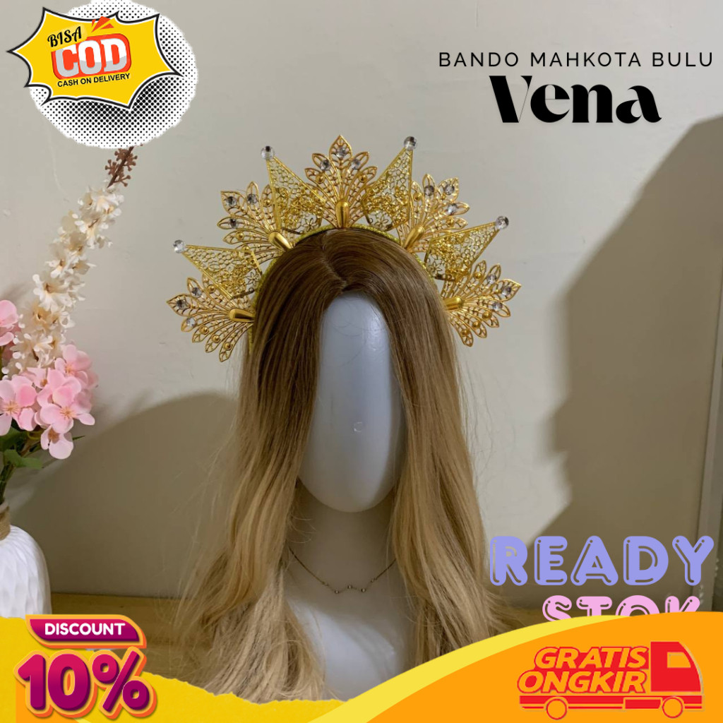 TREND Bando Mahkota Vena Emas Menjulang untuk Tari Tradisional Adat Bali Jawa | Aksesoris Hiasan Kep