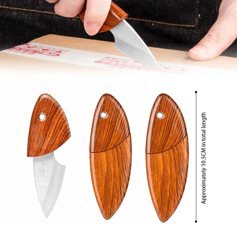 1PCS Stainless Steel Mini Pocket Knife EDC Woodgrain Box Pocket Knife Outdoor Knife Portable Multipu