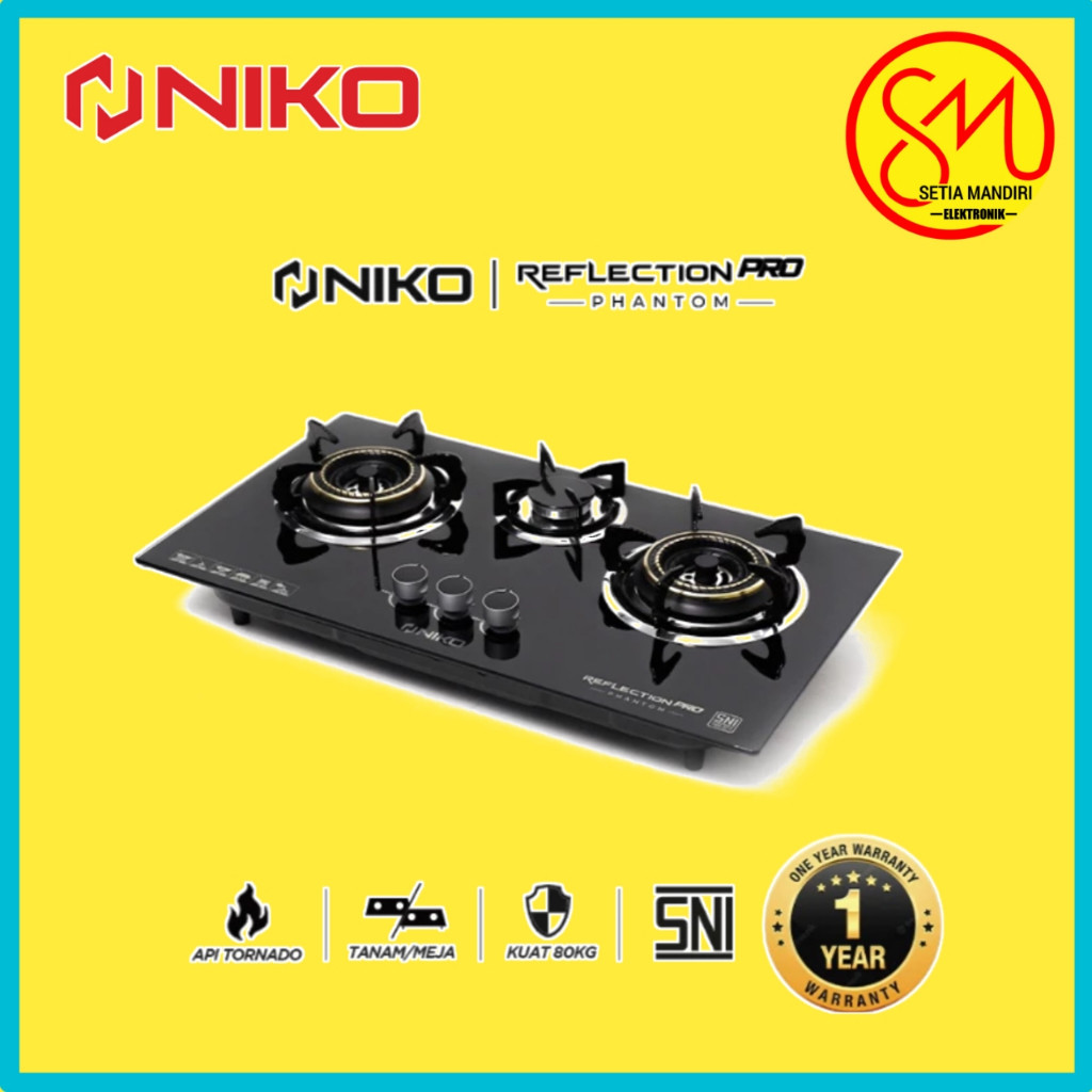 [KARGO] NIKO Kompor Gas Kaca 2 3 Tungku - Pro Phantom & Reflection Next Black - SANKEN SG-369DX2