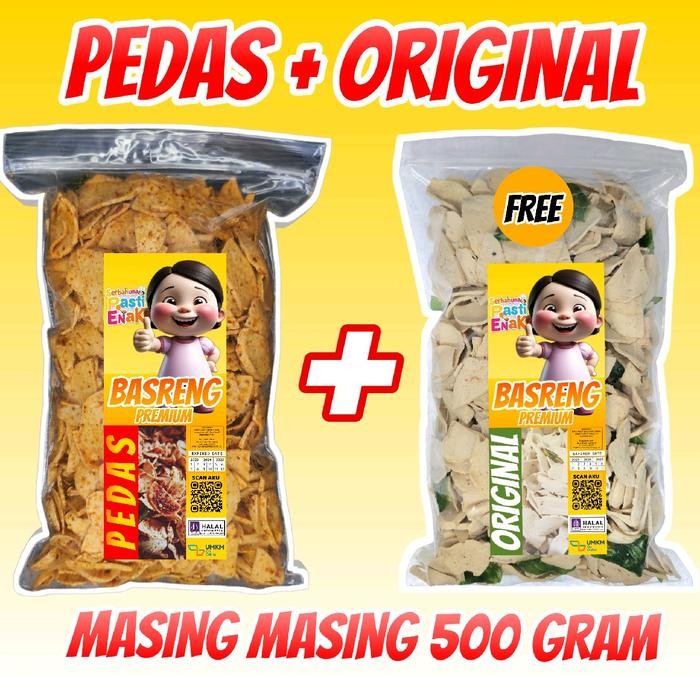 

[PAKET ANTI ZONK] Basreng Pedas Daun Jeruk Premium 500 gram + Original 500 gram - Food & snack Goreng cemilan snacks - Pedas