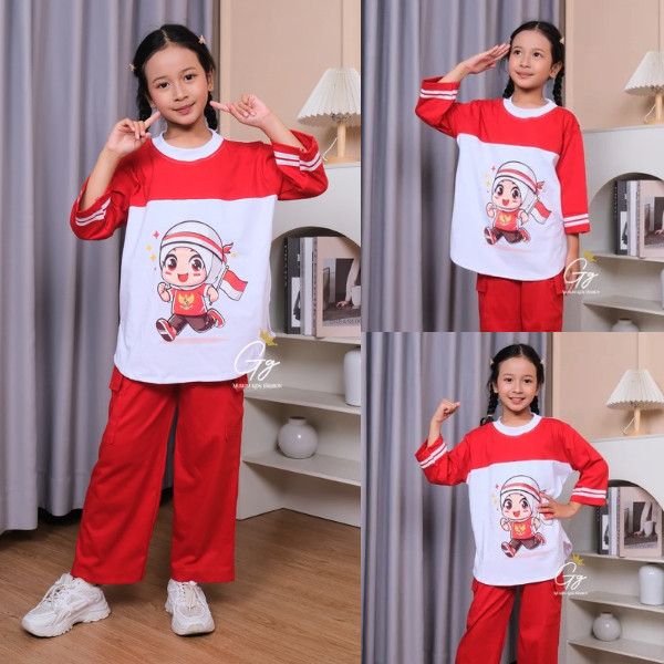 GONDANGSTORE Allunakids | setelan anak kemerdekaan merah putih 3-12 tahun / kaos kemerdekaan Indones