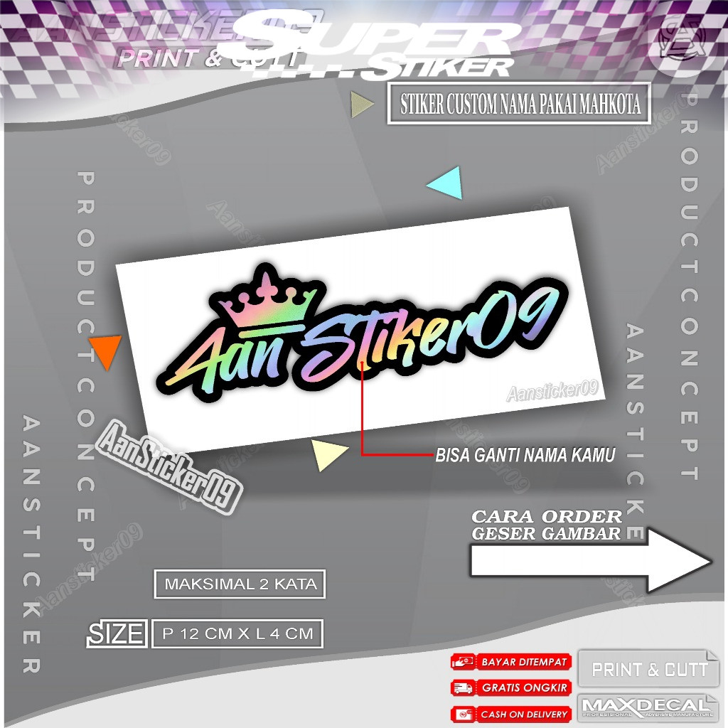 

Stiker Nama Custom Nama Sendiri Pakai Mahkota Stiker Cutting Anti Air